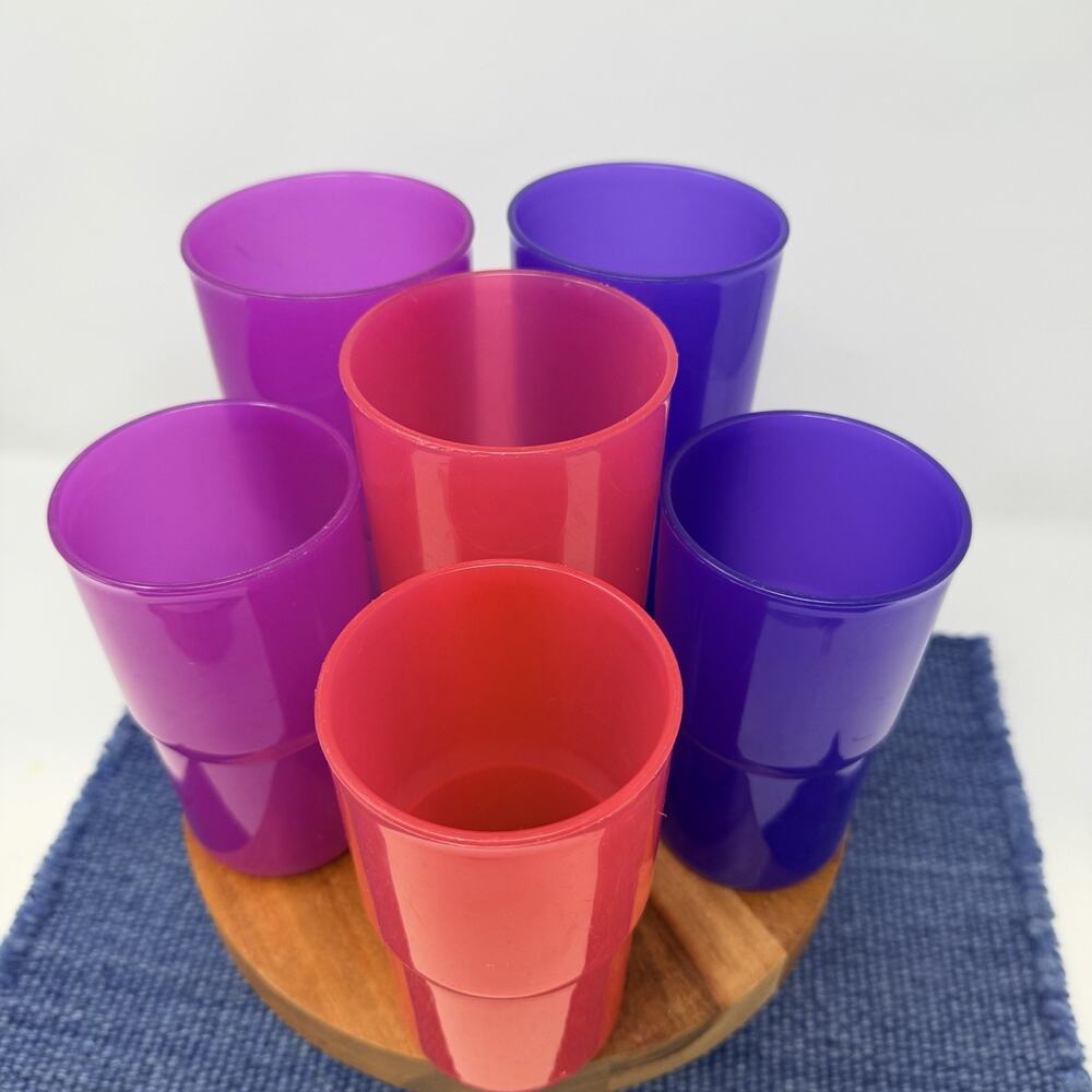 Set of 6 Vintage Tupperware Tumblers 2412 (12oz) 2413 (18oz) - Jeweltone